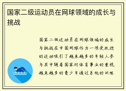 国家二级运动员在网球领域的成长与挑战